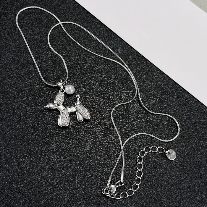 Ornament Wholesale Fashion Stainless Steel Sweater Chain Double-Layer Three-Dimensional Puppy Necklace