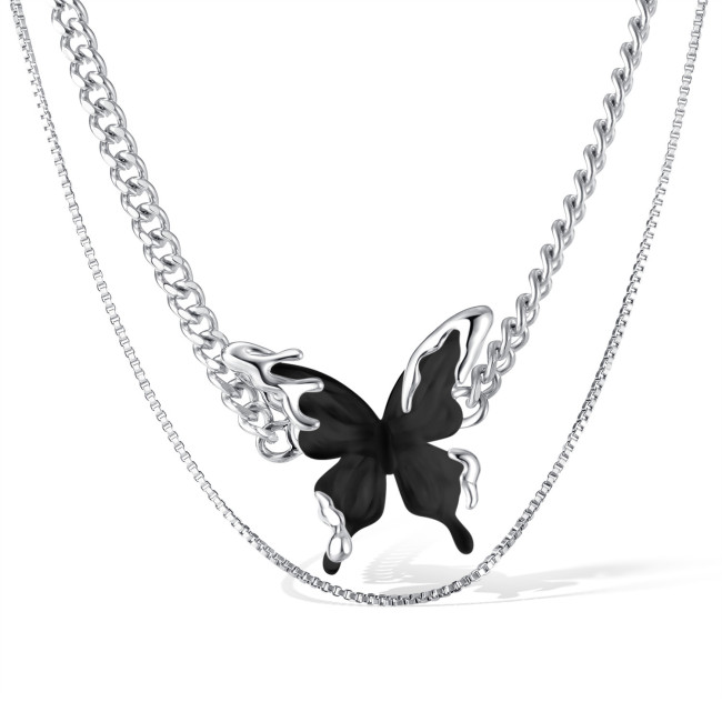 Ornament Factory Stainless Steel Double-Layer Three-Dimensional Butterfly Necklace