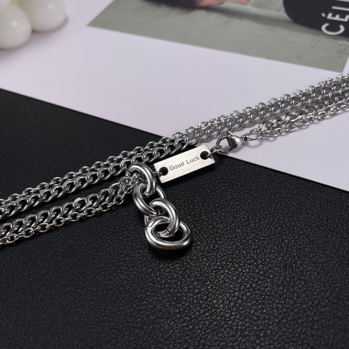 Jewelry Factory Personalized High-Grade Stainless Steel Creative Circle Ring Buckle Multi-Layer Necklace