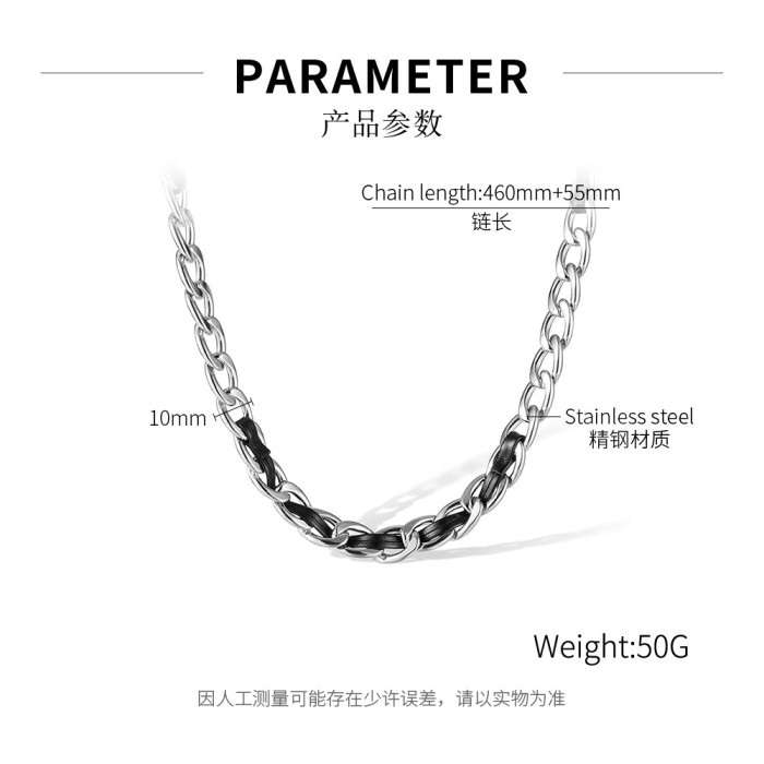 Ornament Factory Personality Advanced Stainless Steel Hip Hop Tide Leather Winding Cuban Link Chain Necklace