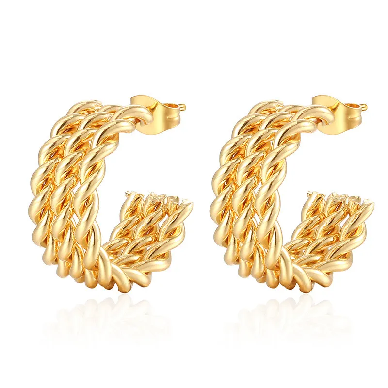 Stainless Steel 18K Gold Plated Twist Hoop Earrings for Women Simple Hypoallergenic Jewelry
