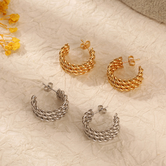 Stainless Steel 18K Gold Plated Twist Hoop Earrings for Women Simple Hypoallergenic Jewelry