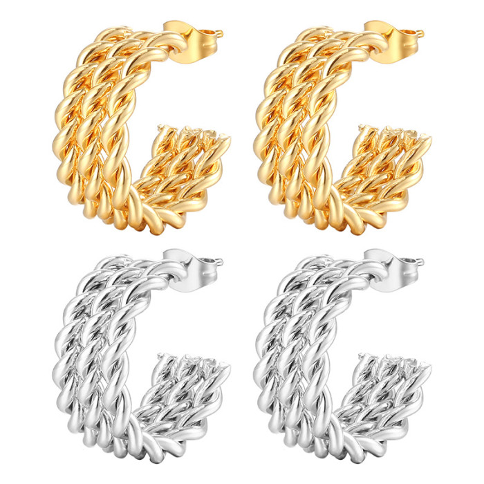 Stainless Steel 18K Gold Plated Twist Hoop Earrings for Women Simple Hypoallergenic Jewelry