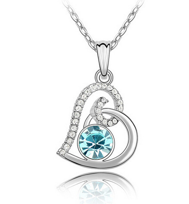 Heart Pendant Necklace Sapphire Rhinestone Chain Necklaces Women Jewelry Austrian Crystal Choker Wedding Jewelry
