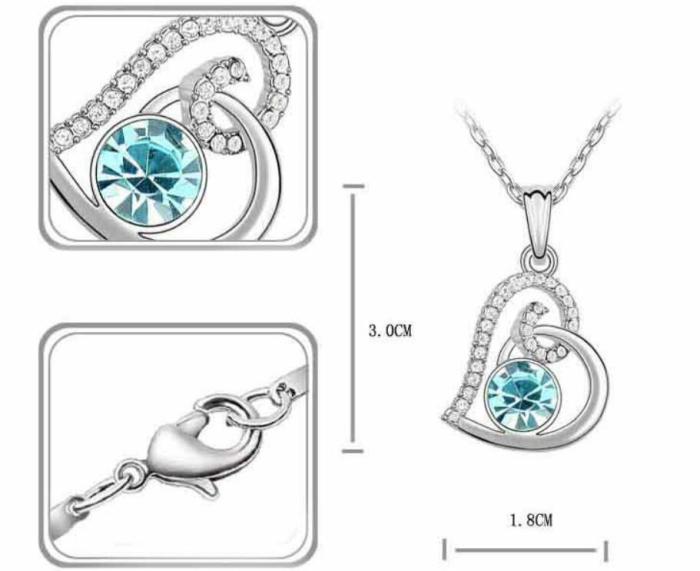 Heart Pendant Necklace Sapphire Rhinestone Chain Necklaces Women Jewelry Austrian Crystal Choker Wedding Jewelry