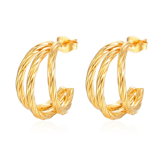 Stainless Stee Oversize Chunky Round Hoop Earring for Women Gold Plated C Shape Ear Cuff Stud Tube Thick Earclips Jewelry