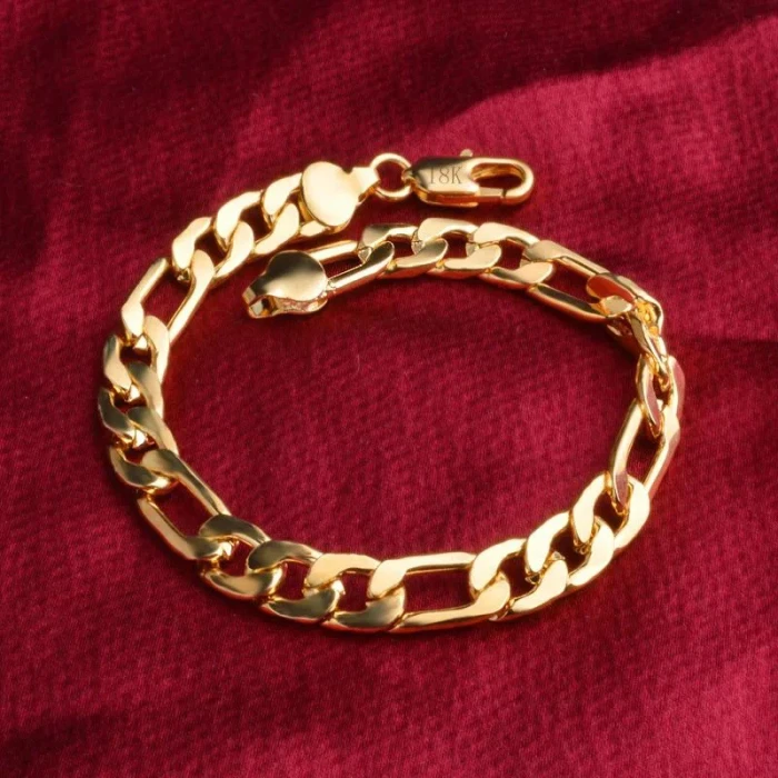 18K Gold Color Bracelets for Women Men 8MM Geometry Chain Fashion Wedding Party Christmas Gifts Fine Jewelry