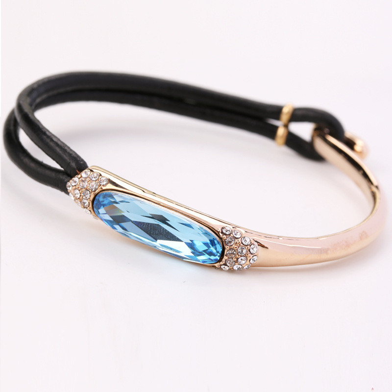 Minority Design Ins Simple Blue Pink Austrian Crystal Wedding Bangle Bracelet for Women  Girl Gift