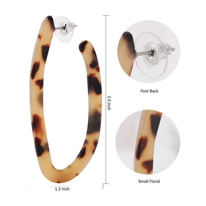 Fashion Vintage Hoop Earrings Acrylic Acetic Acid Leopard C- Shaped Ear Hook Eardrops Simple Earrings for Women