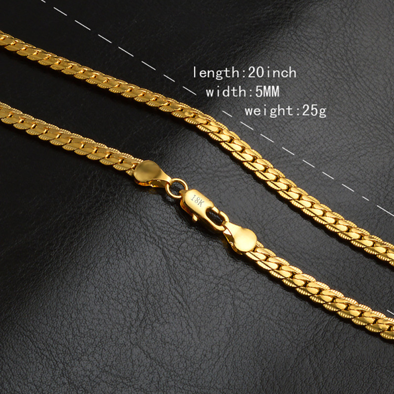 20 Inch 18K Gold Color 5MM Chain Bracelets Neckalce for Women Men Fashion Party Wedding Jewelry Gifts