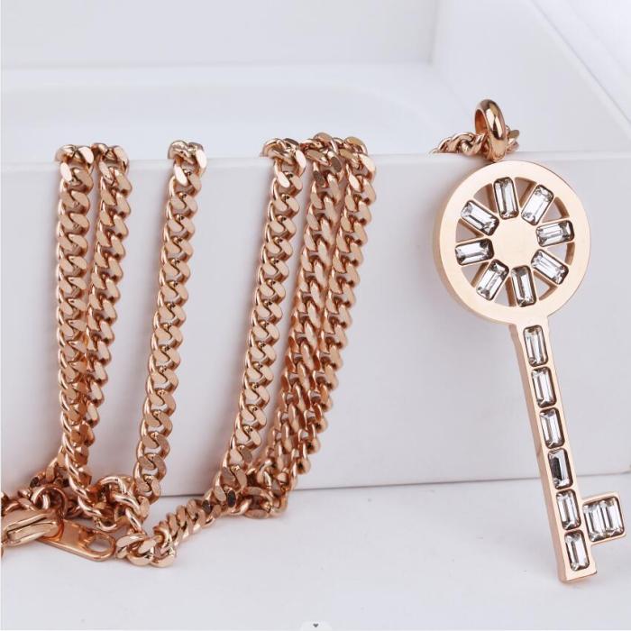 Romantic Open Your Heart Key Pendant Stainless Steel Necklaces for Women Korean Fashion Sweet Sexy Clavicle Sweater Chain
