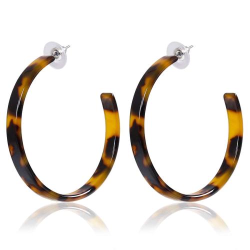 Exaggerated Leopard Print C Shaped Acrylic Hoop Earrings Simple Retro Earrings Female Women Jewelry
