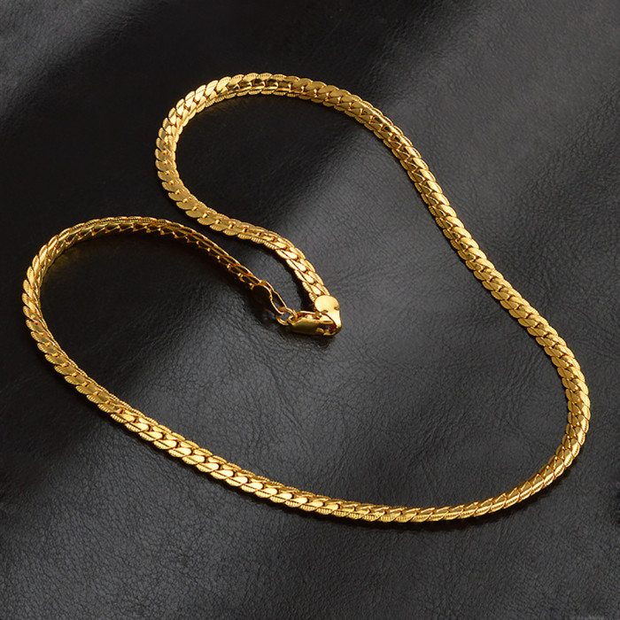 20 Inch 18K Gold Color 5MM Chain Bracelets Neckalce for Women Men Fashion Party Wedding Jewelry Gifts