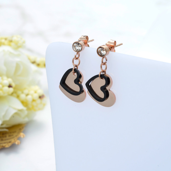 Stainless Steel Heart Dangle Dop Earrings for Women Temperament Charm Waterproof Jewelry