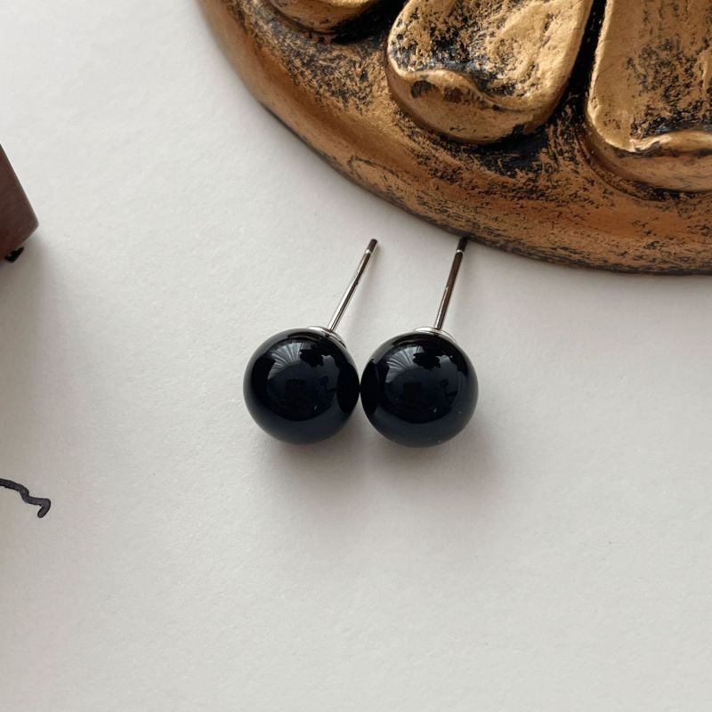Black Agate Stone Stud Earrings for Women Mens Medical Titanium Piercing Jewelry Simple Round Onyx Ball Ear Lobe Accessories