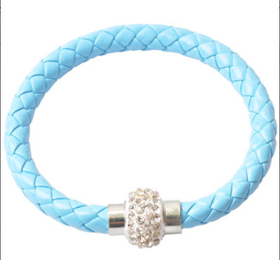Fashion Colorful Crystal Magnetic Clasp PU Leather Bracelet Women Men Jewelry  Bijoux