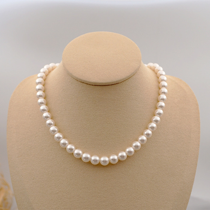 8mm White Imitation Pearl Choker Necklace Big Round Pearl Wedding Necklace for Women Charm Fashion Jewelry set