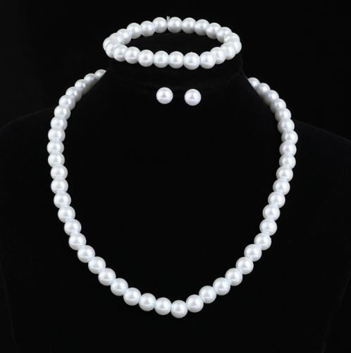 8mm White Imitation Pearl Choker Necklace Big Round Pearl Wedding Necklace for Women Charm Fashion Jewelry set