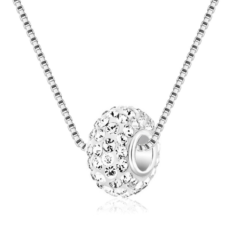 Shambhala  Polymer Clay Large Hole Beads Rhinestone Ball Pendant Venice Chain Fashion Necklace