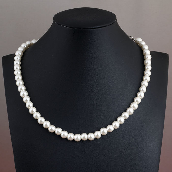 8mm White Imitation Pearl Choker Necklace Big Round Pearl Wedding Necklace for Women Charm Fashion Jewelry set