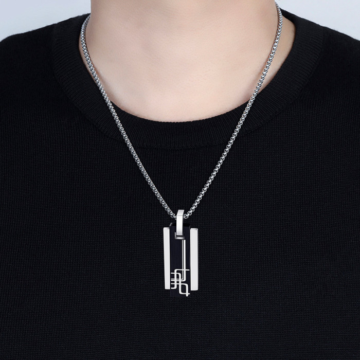 Simple Creative Men's Titanium Steel Stainless Steel Square Brand Pendant Necklace
