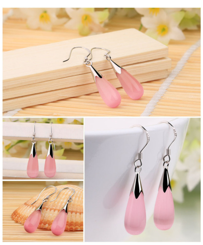 Trendy Pink Stone Dangle Earrings for Women Elegant Fashion Design Drop Earrings Engagement Accessories