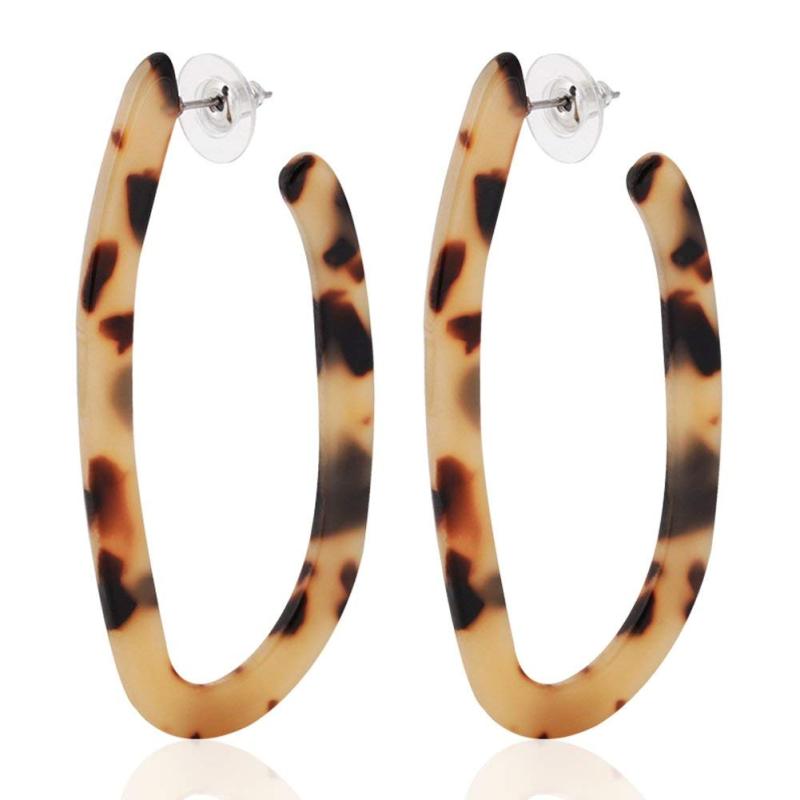 Fashion Vintage Hoop Earrings Acrylic Acetic Acid Leopard C- Shaped Ear Hook Eardrops Simple Earrings for Women