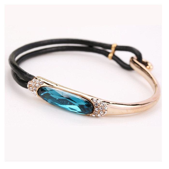 Minority Design Ins Simple Blue Pink Austrian Crystal Wedding Bangle Bracelet for Women  Girl Gift