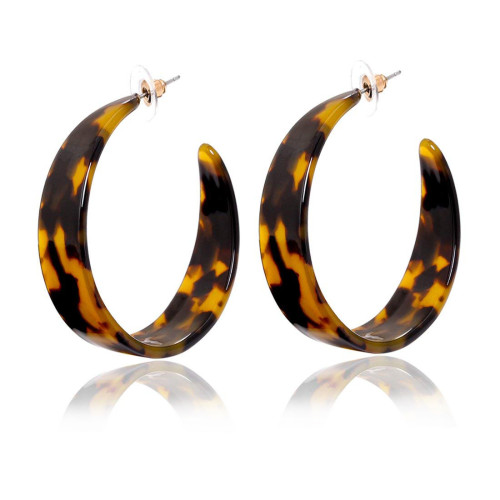 Fashion Vintage Hoop Earrings Acrylic Acetic Acid Leopard C- Shaped Ear Hook Eardrops Simple Earrings Women