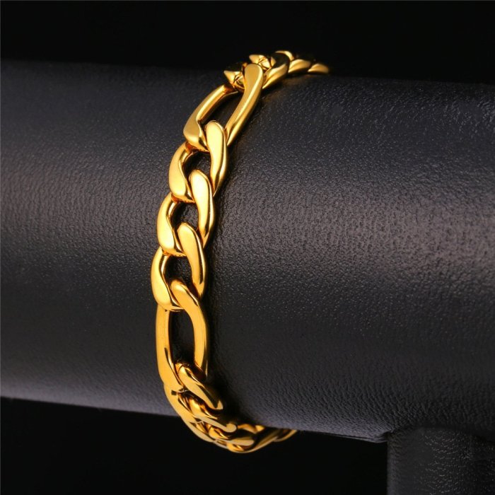 18K Gold Color Bracelets for Women Men 8MM Geometry Chain Fashion Wedding Party Christmas Gifts Fine Jewelry