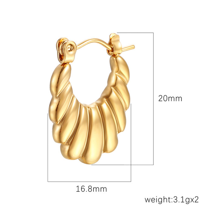 Stainless Steel  Hollow Design Chunky Gold Color Hoop Earrings Thread Texture Statement Earrings for Women
