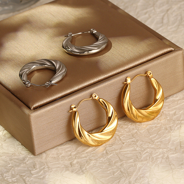 Stainless Steel Plated with 18K Gold Plated Twist Hoop Earrings for Women, Simple Ear Ring Hypoallergenic Jewelry