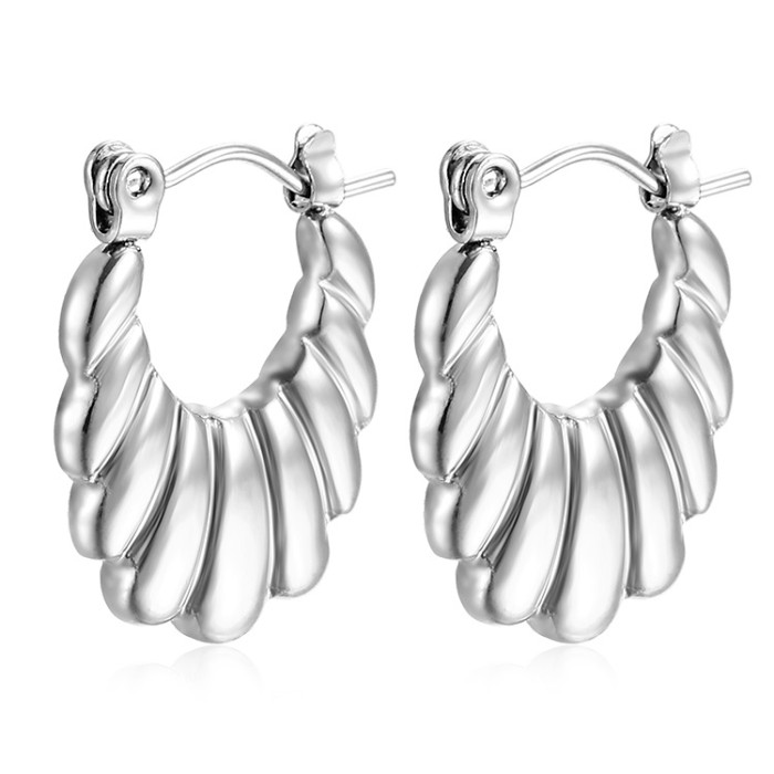 Stainless Steel  Hollow Design Chunky Gold Color Hoop Earrings Thread Texture Statement Earrings for Women
