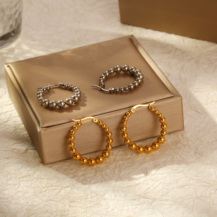 Cute Lovely Huggies Small Beads Ball Hoop Earrings Golden Silver Color Stainless Steel Earrings Boucle D'oreille Créole