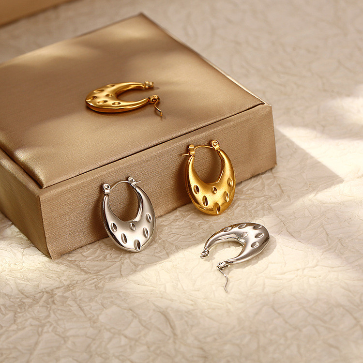 316L Stainless Steel Metal Hollow Hoop Huggie Earrings For Women Vintage Non-fading Gold Color Earrings Girls Jewelry