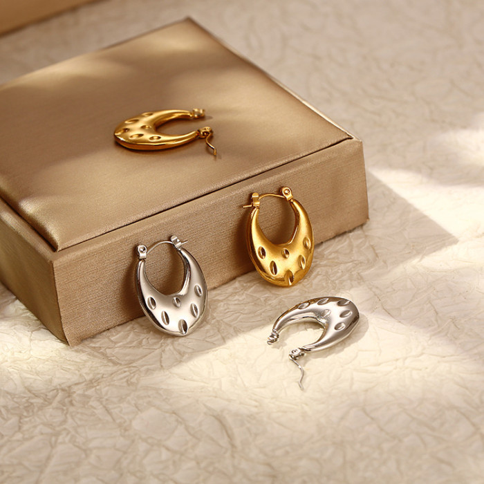 316L Stainless Steel Metal Hollow Hoop Huggie Earrings For Women Vintage Non-fading Gold Color Earrings Girls Jewelry