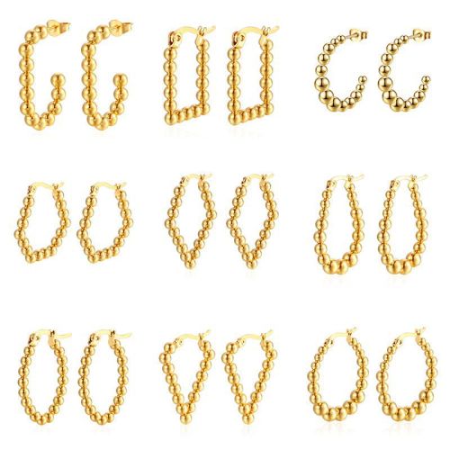 Stainless Steel Earrings Woman Jewelry Gold Color Big Beads Mixed Hoop Earrings Elegant Hoops Women
