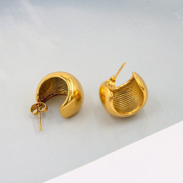 Glossy Semi-spherical Hollowed U Shaped Stainless Steel Earrings for Women Geometric Chunky Classic Ear Buckle Punk Jewelry