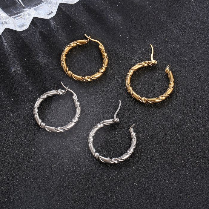 Stainless Steel Womens  Big Hoop Earrings Twisted Party Rock Gift Gold Plated Jewelry
