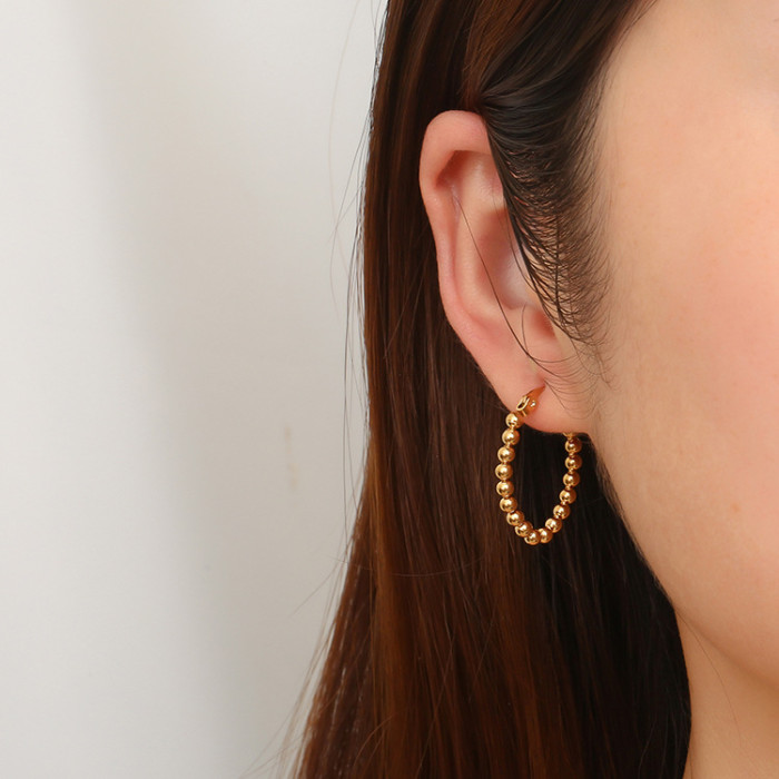 Stainless Steel Earrings Woman Jewelry Gold Color Small Beads Mixed Hoop Earrings Elegant Hoops Women