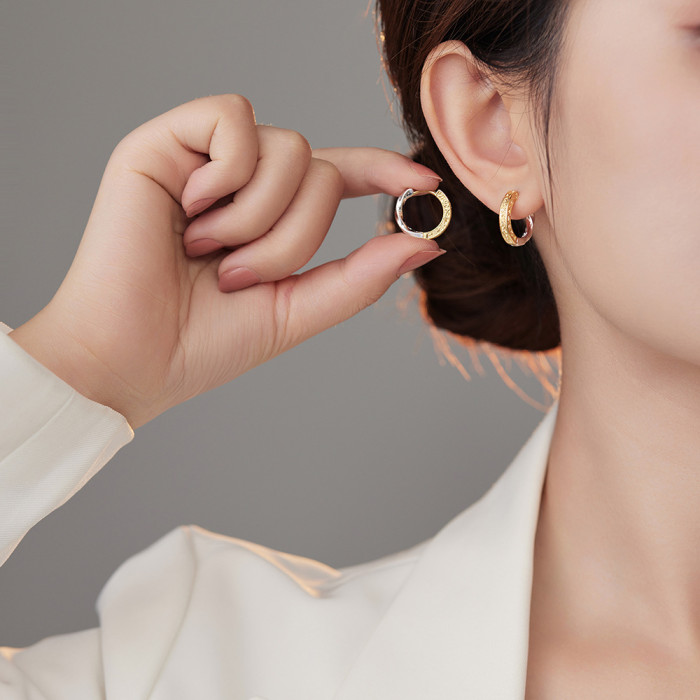Sense of Gold and Silver Contrast Color Ear Clip Niche  korean earrings