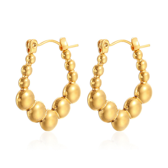 Lovely Huggies Small Beads Ball Hoop Earrings Golden Silver Color Stainless Steel Earrings boucle d'oreille