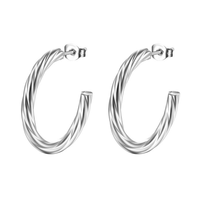 Stainless Steel CC Shape Croissant Chunky Hoop Earrings For Women 18K Gold Plated Twisted Circle Earrings Jewelry Gifts