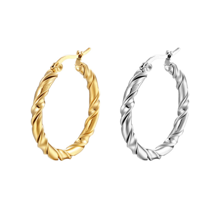 Stainless Steel Womens  Big Hoop Earrings Twisted Party Rock Gift Gold Plated Jewelry