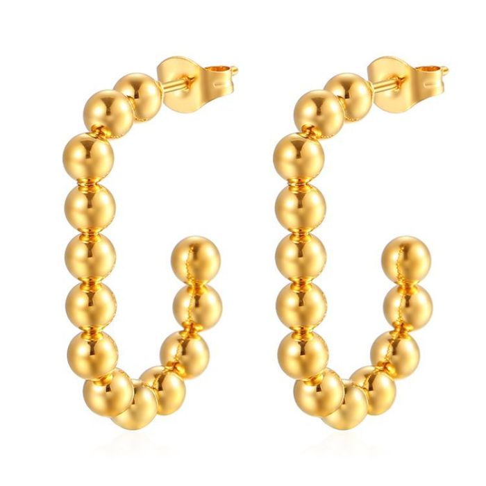 Stainless Steel Earrings Woman Jewelry Gold Color Big Beads Mixed Hoop Earrings Elegant Hoops Women