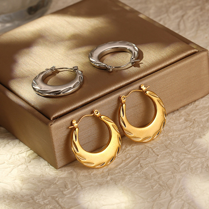 Vintage Hoops Golden Earrings Stainless Steel Chunky Luxury Creole Elegant Korean Fashion Big Round Clips Jewelry