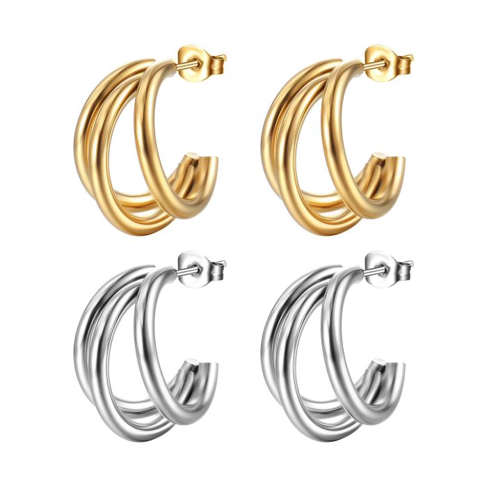 Minimalist C-type Multi-layer Hoop Earring for Women Gold Color Stainless Steel Geometric Earrings Trendy Party Jewelry Gift