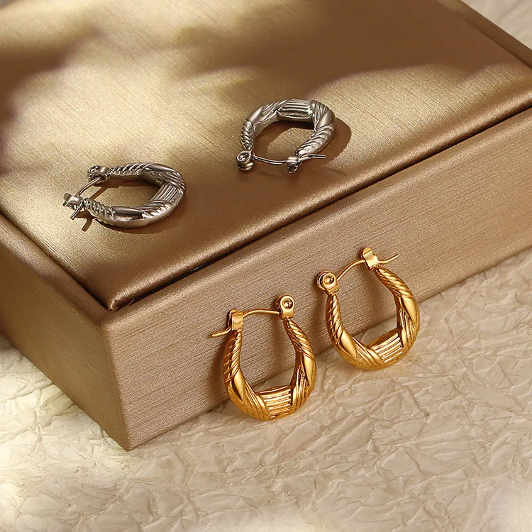Vintage Hoops Golden Earrings Stainless Steel Chunky Luxury Creole Elegant Korean Fashion Big Round Women Jewelry