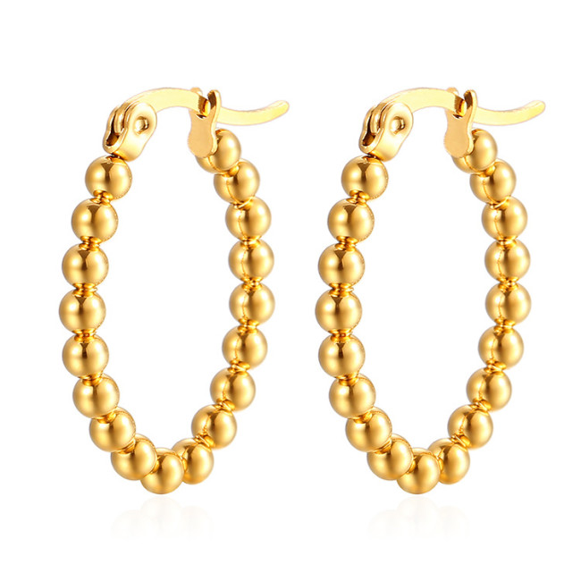 Stainless Steel Earrings Woman Jewelry Gold Color Small Beads Mixed Hoop Earrings Elegant Hoops Women