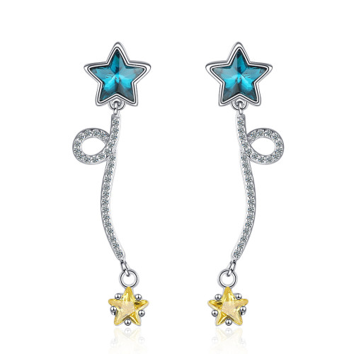 Blue Little Star Earrings Sweet Cute Simple Long Pentagram Zircon Mini Earrings